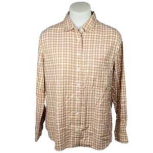 St Johns Bay Orange Check Button-Up Classic Shirt Sz Lg